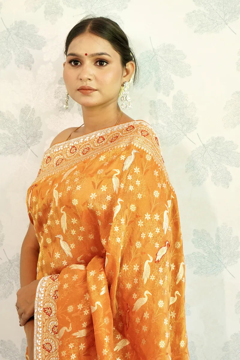 MUSTARD YELLOW COLOR CREPE SILK SAREE