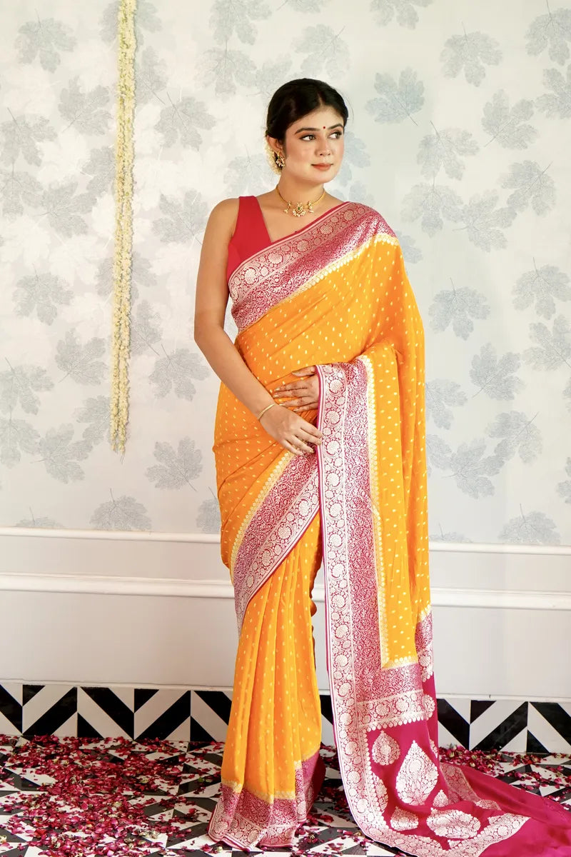 YELLOW COLOR PURE HANDLOOM KHADDI SILK SAREE
