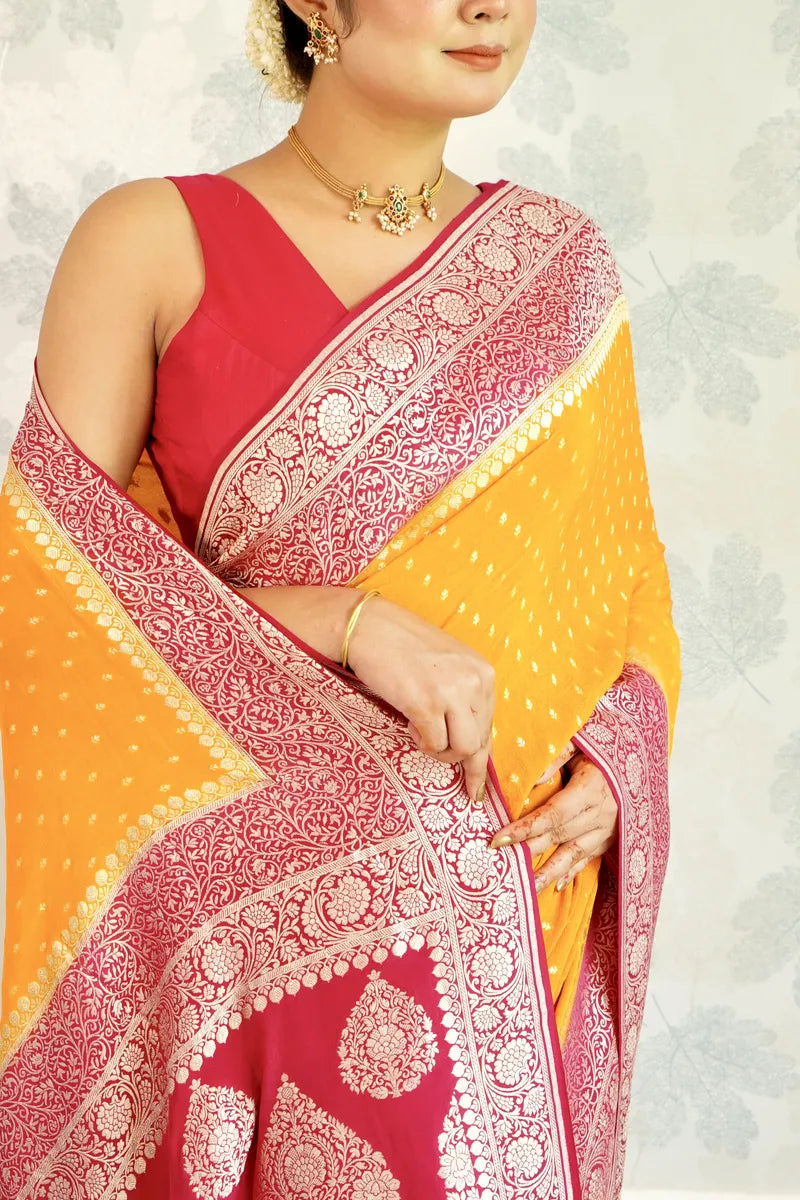YELLOW COLOR PURE HANDLOOM KHADDI SILK SAREE