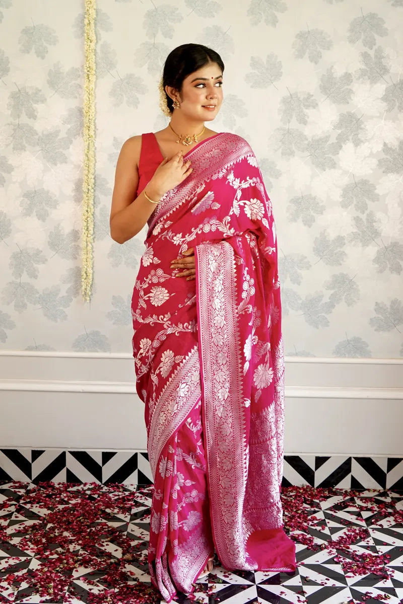 PINK COLOR PURE HANDLOOM KHADDI SILK SAREE