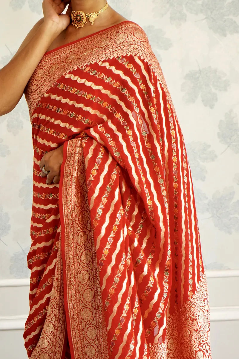 RED COLOR PURE HANDLOOM KHADDI SILK SAREE