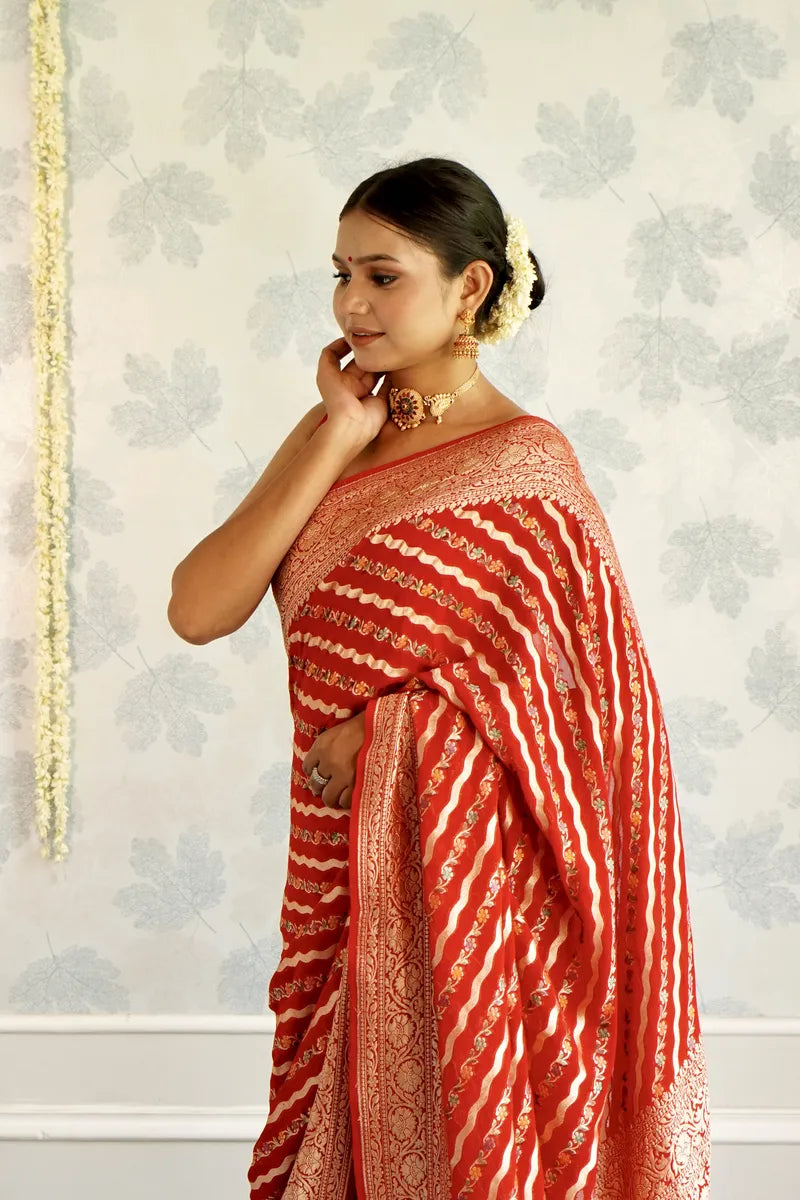 RED COLOR PURE HANDLOOM KHADDI SILK SAREE