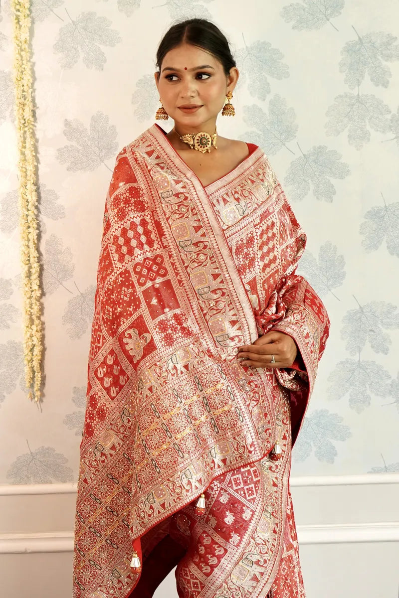RED COLOR CREPE SILK SAREE