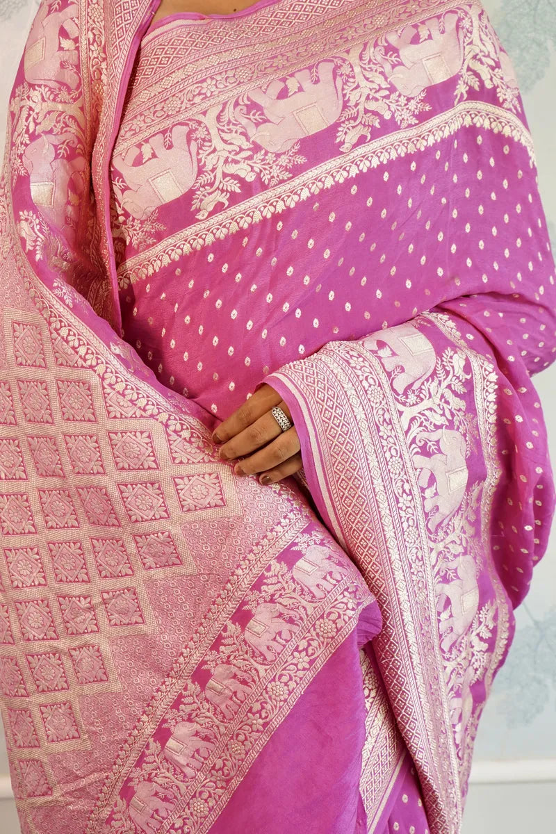 PINK COLOR PURE HANDLOOM KHADDI SILK SAREE