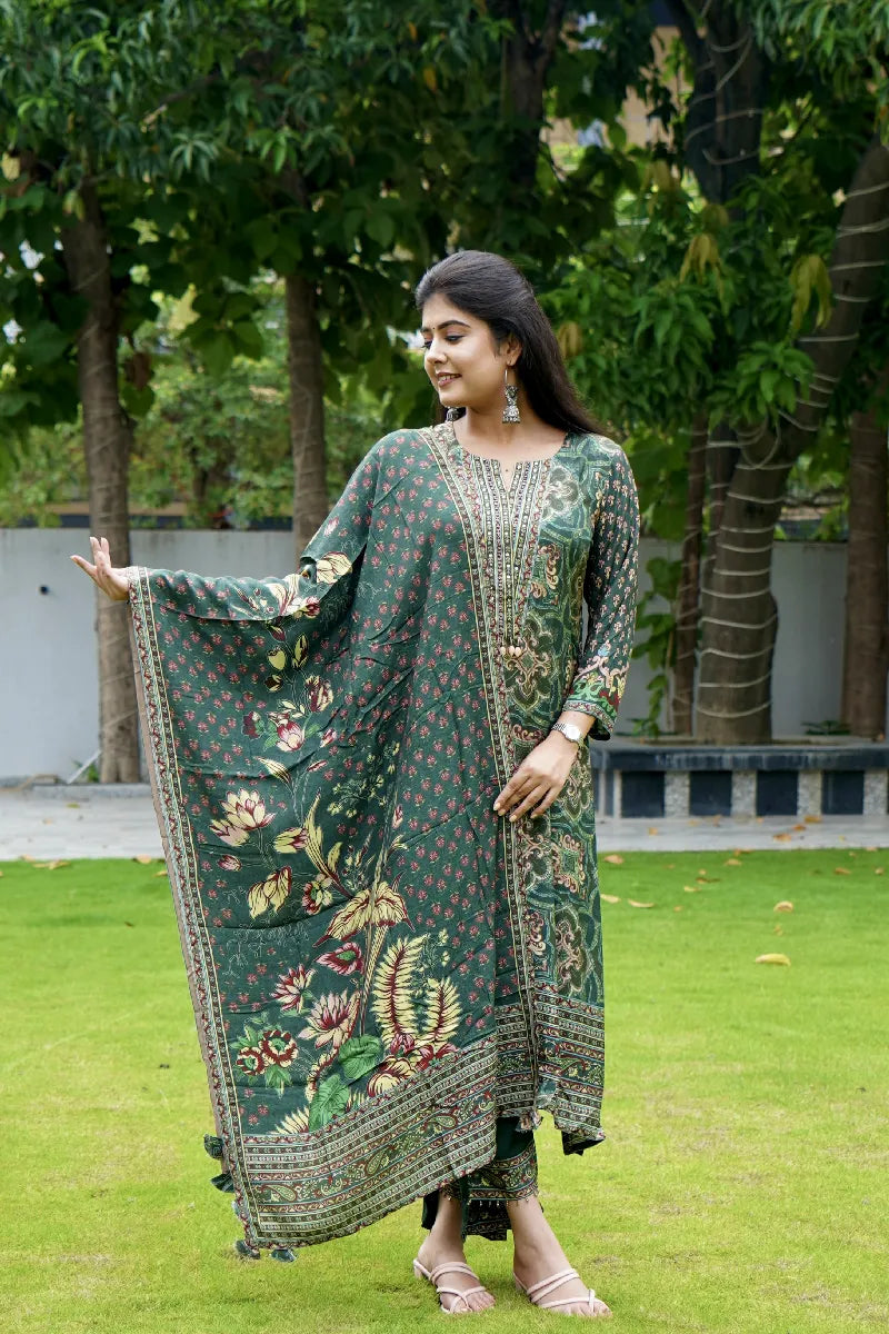 GREEN COLOR FLORAL PRINTED KURTI SETS