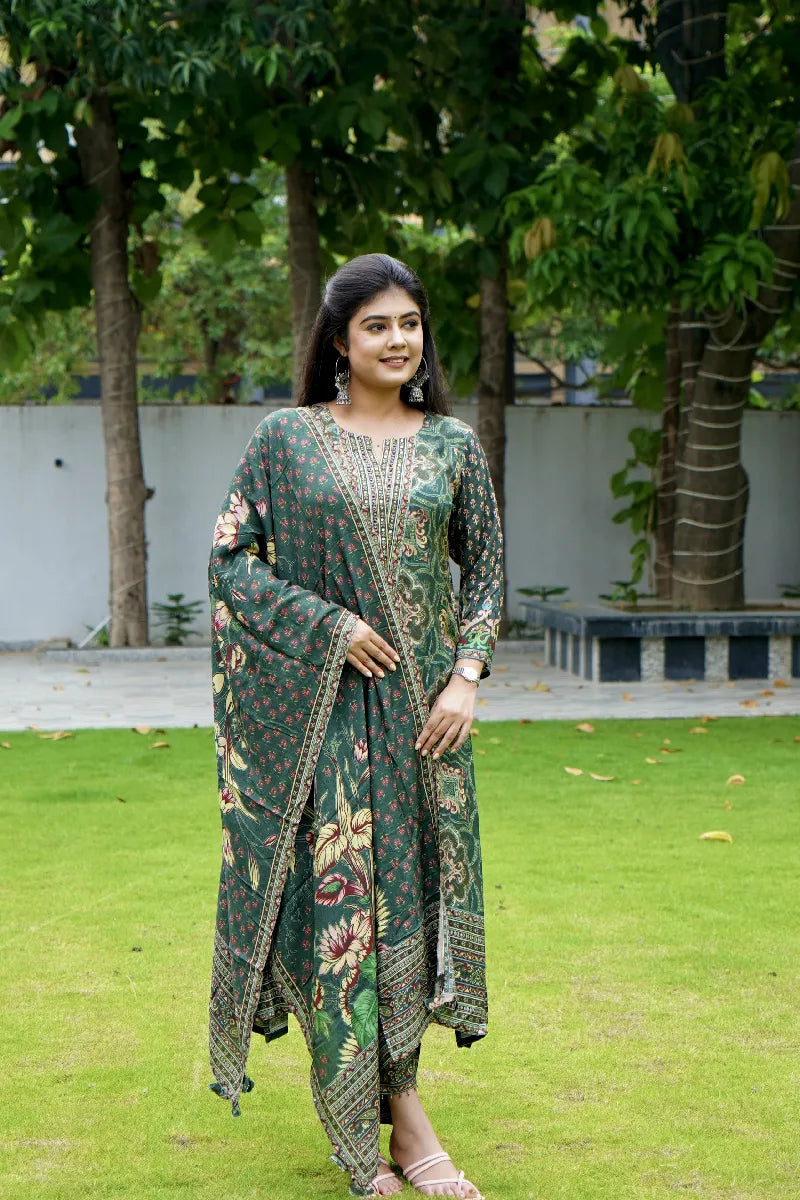 GREEN COLOR FLORAL PRINTED KURTI SETS
