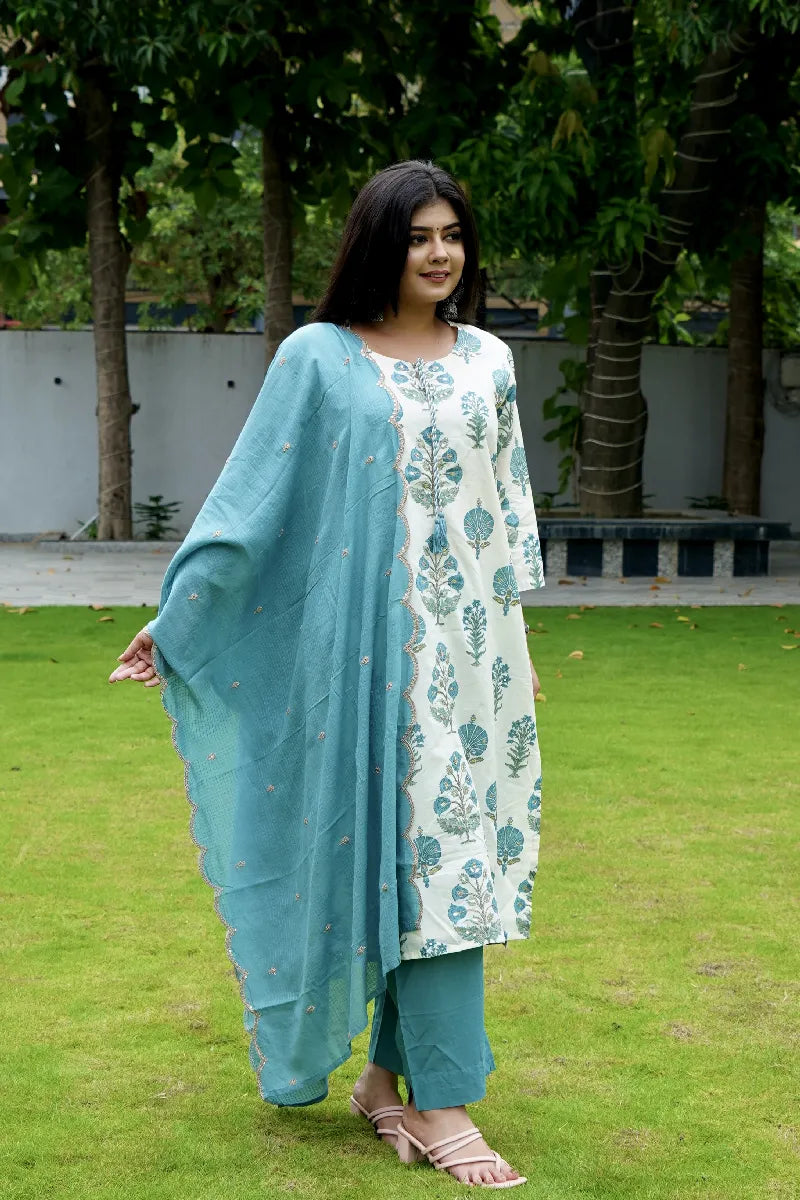 COTTON OFF WHITE COLOR PRINTED  KURTI SETS