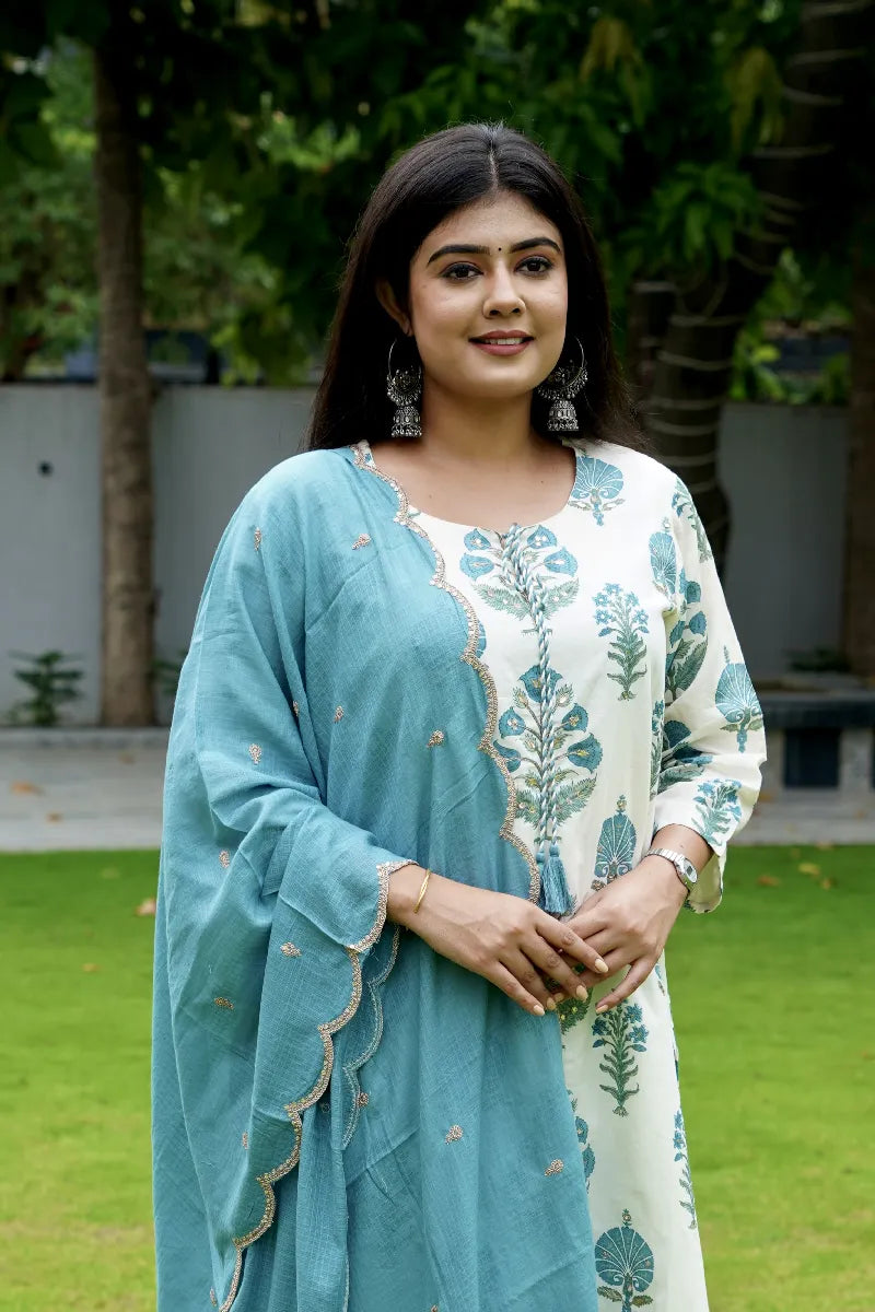COTTON OFF WHITE COLOR PRINTED  KURTI SETS