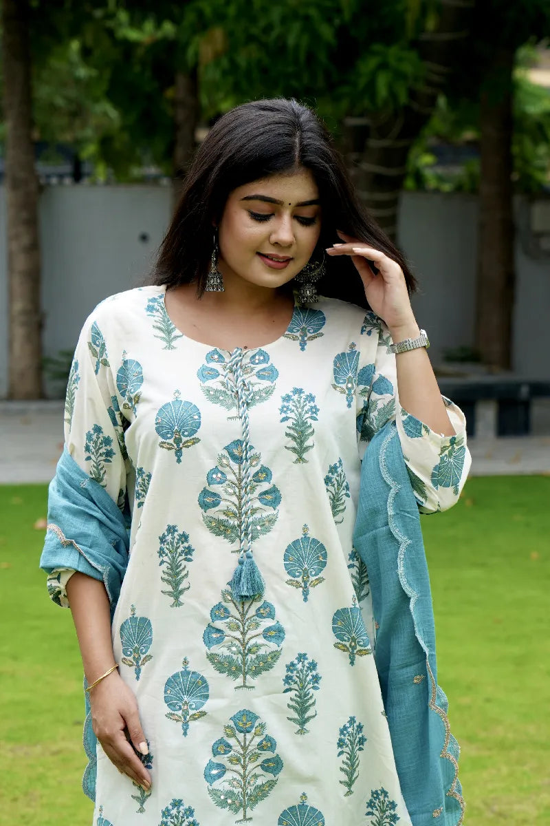 COTTON OFF WHITE COLOR PRINTED  KURTI SETS