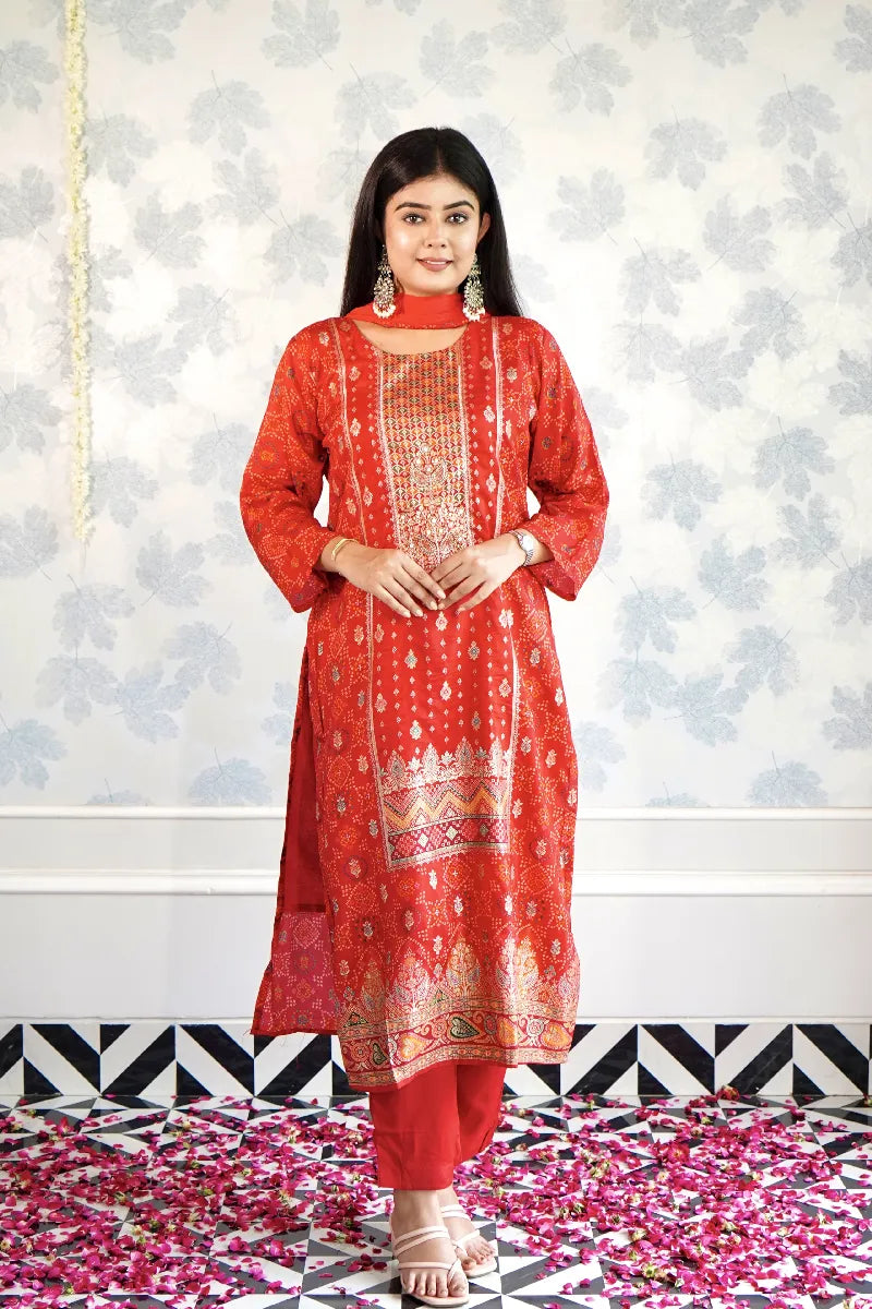 TRADITIONAL RED BANARASI READYMADE SUIT