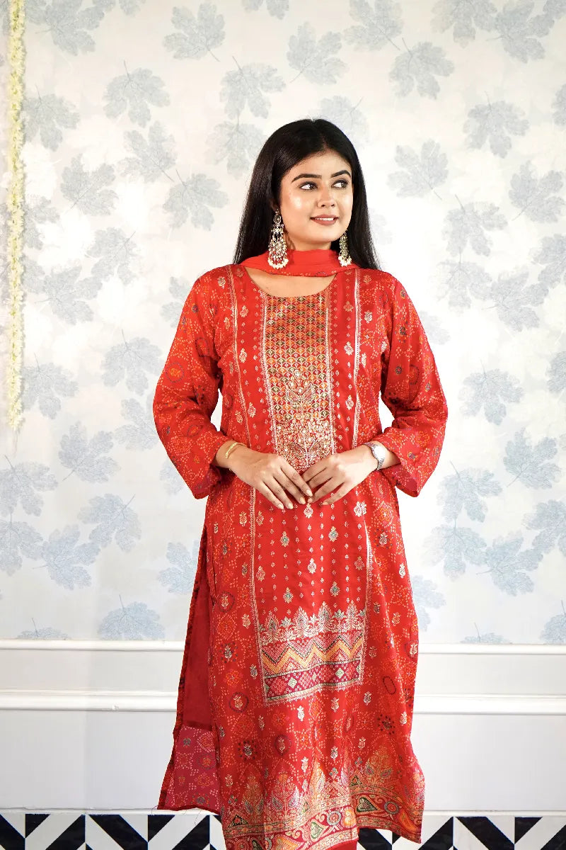 TRADITIONAL RED BANARASI READYMADE SUIT