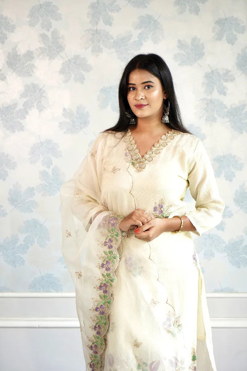 CHANDNI CHARM - HAND EMBROIDERED TISSUE KURTI SET