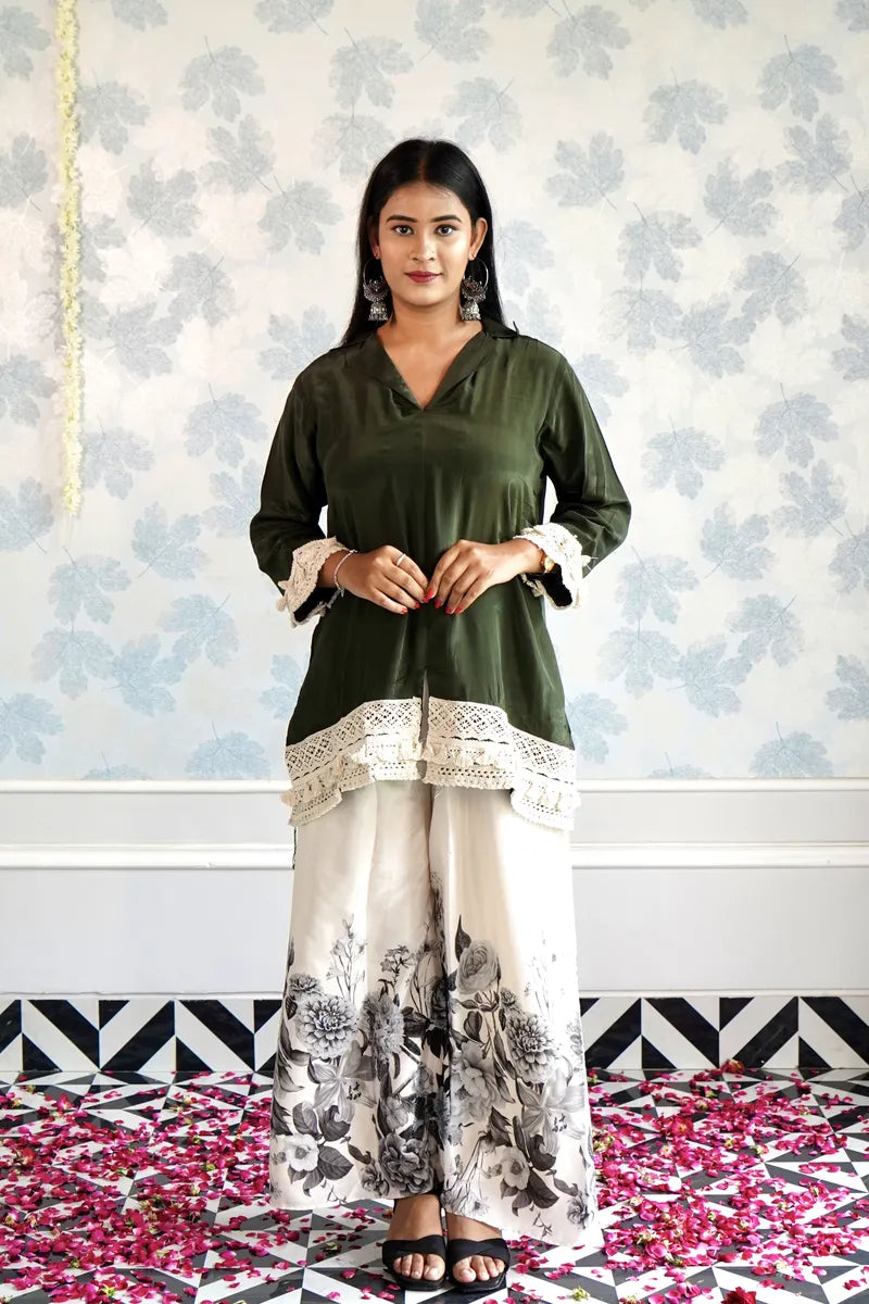 GREEN SERENITY FLORAL PALAZZO CORD SET