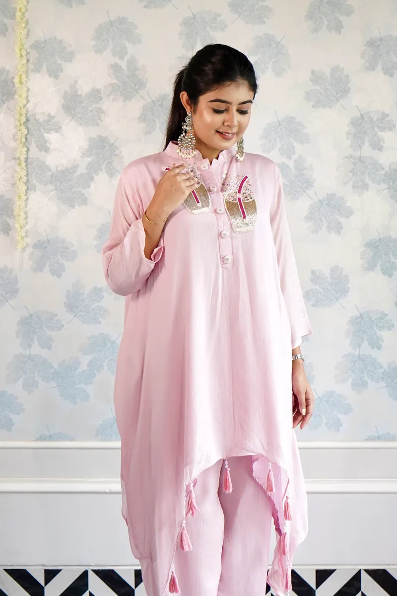 "ROSÉ ELEGANCE TASSEL CORD SET"