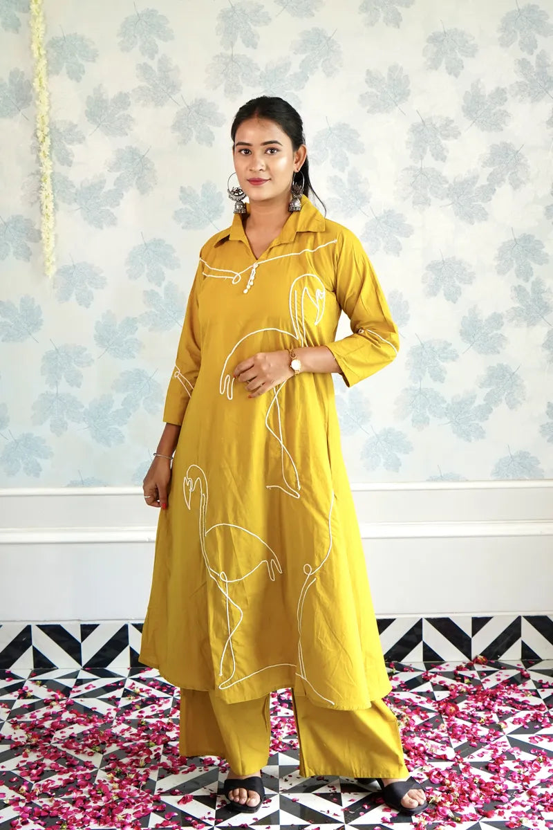 MUSTARD MUSE KURTI  CORD SET