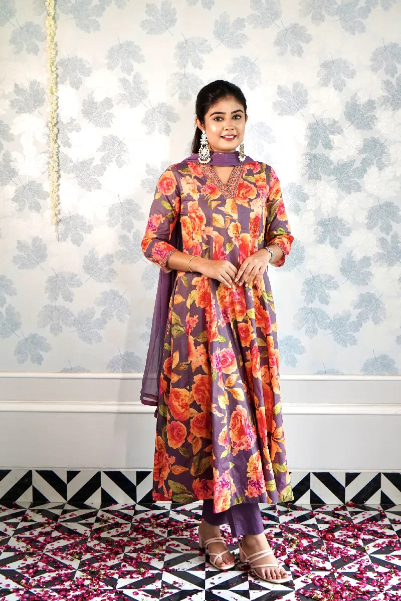 ANAARKALI  LAVENDOR COLOR FLORAL SUIT SET
