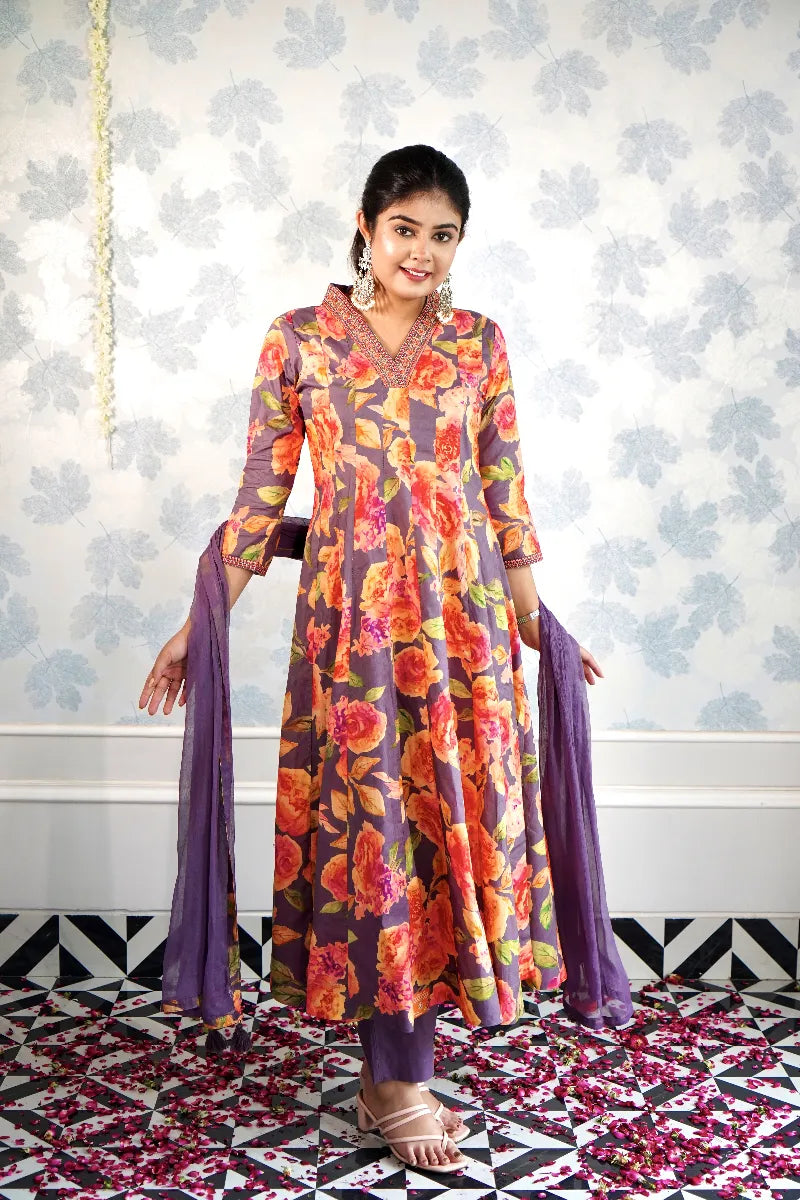 ANAARKALI  LAVENDOR COLOR FLORAL SUIT SET