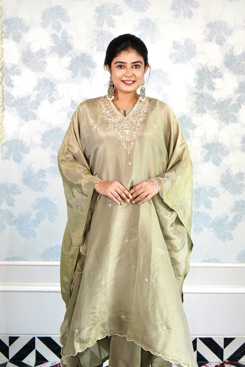MEADOW MUSE: ETHEREAL OLIVE KAFTAN SET