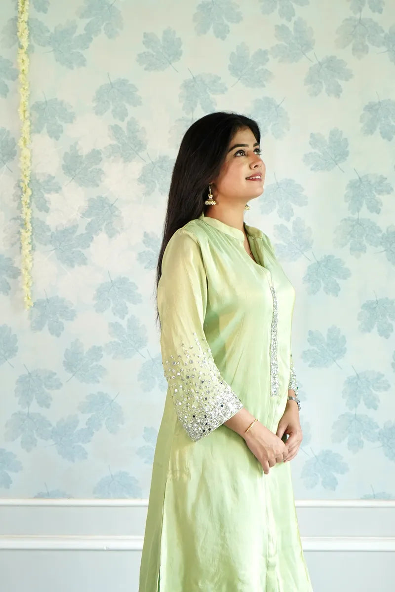 PASTEL ELEGANCE: PISTACHIO GREEN SEQUIN KURTA SET