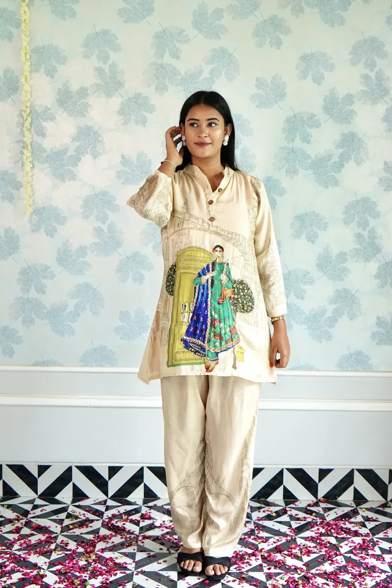 HERITAGE CHARM: HAND-PAINTED BEIGE KURTA SET