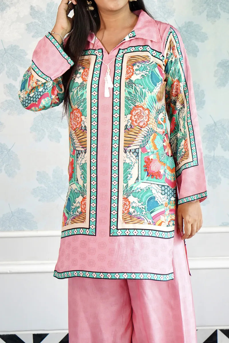 "TROPICAL BLOOM: VIBRANT PINK PRINTED CO-ORD SET"
