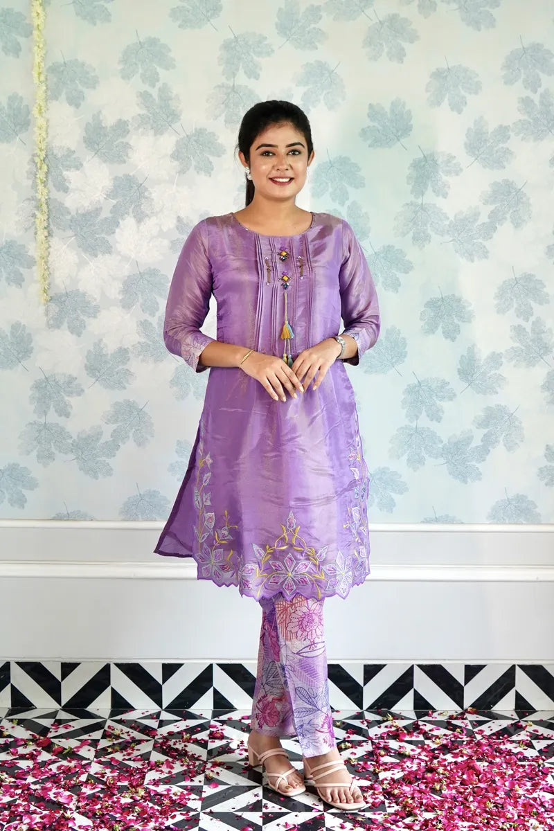 "ROYAL RADIANCE: LAVENDER EMBROIDERED KURTA SET"