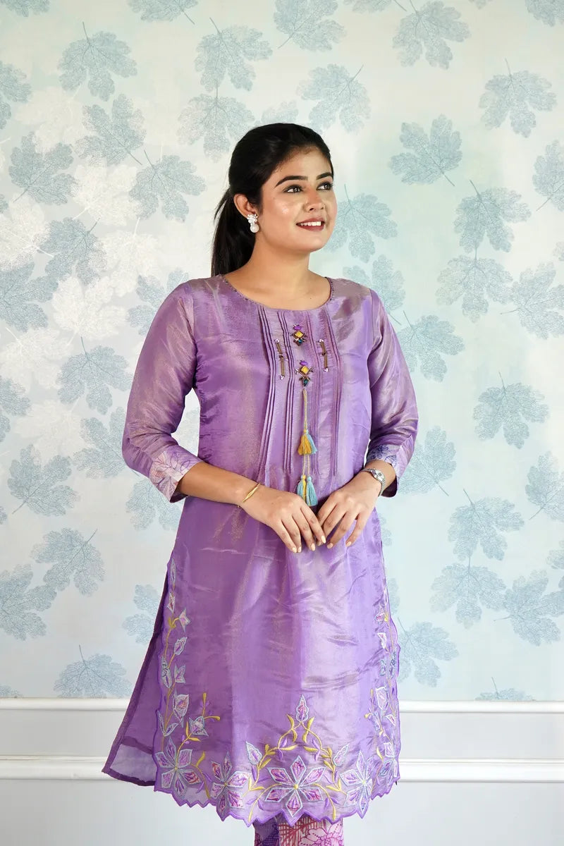 "ROYAL RADIANCE: LAVENDER EMBROIDERED KURTA SET"