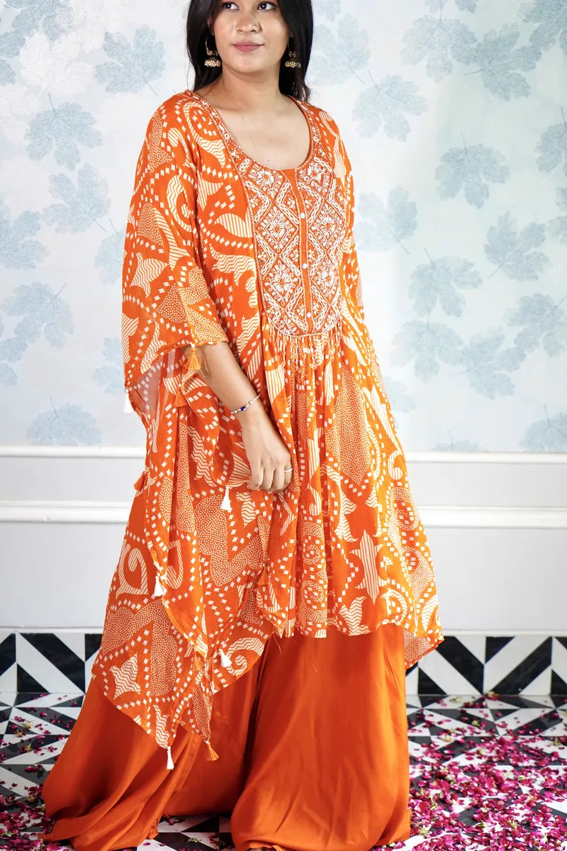 "SUNSET GLOW: BOHO PRINT ORANGE KAFTAN SET"
