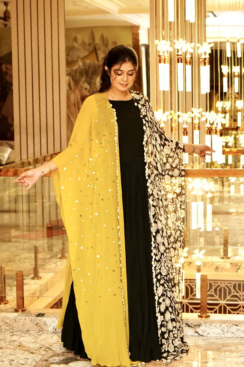 BLACK AND YELLOW COLOR GOWN