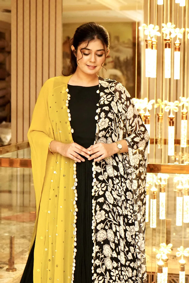BLACK AND YELLOW COLOR GOWN