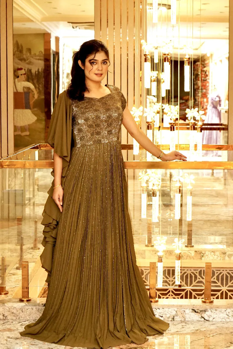 CLASSIC LUXE EVENING OLIVE COLOR GOWN