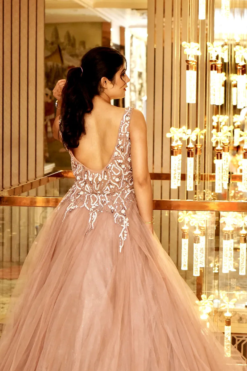 GLEAM & GRACE BRIDAL MAUVE PINK COLOUR DESIGNEER GOWN