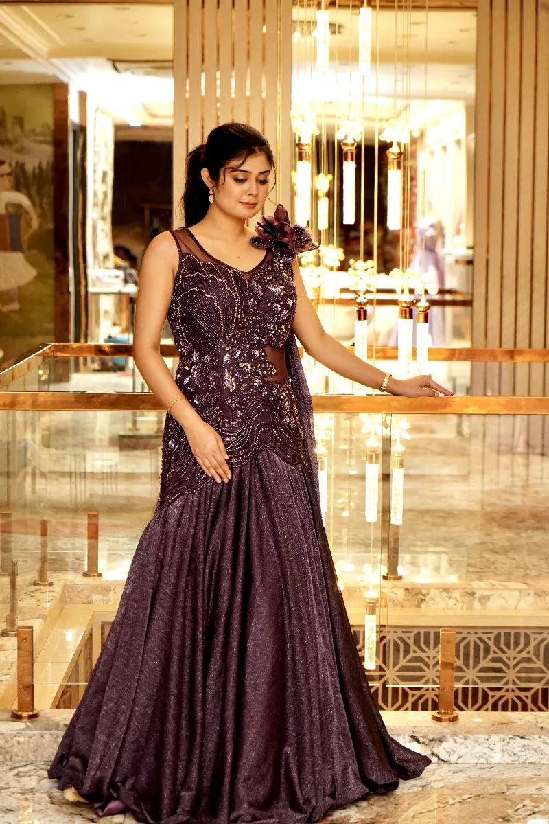 IMPERIAL PLUM – EMBELLISHED PURPLE COLOUR BRIDAL GOWN