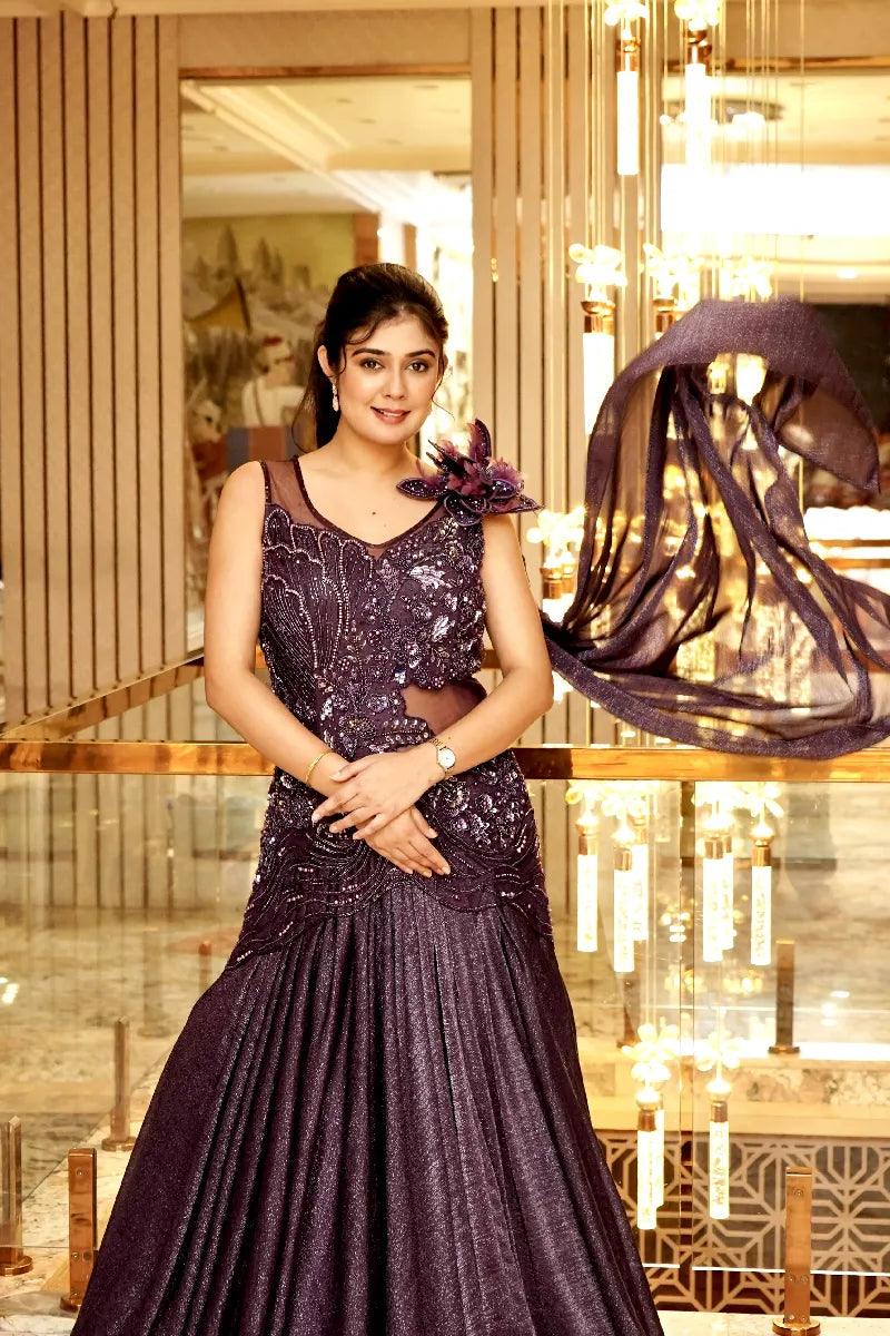 IMPERIAL PLUM – EMBELLISHED PURPLE COLOUR BRIDAL GOWN