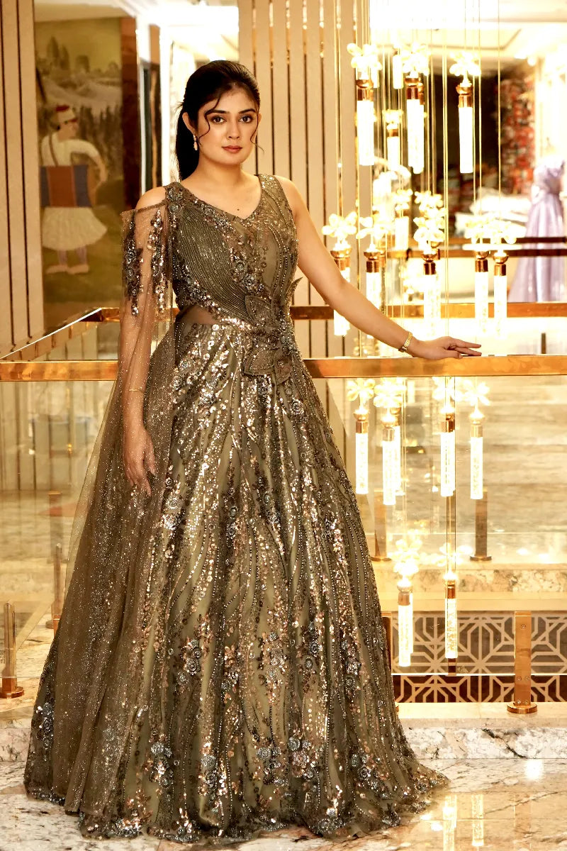 ROYAL ELEGANCE MEHENDI COLOR GOWN
