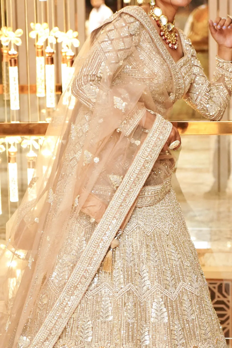 BEIGE COLOR THREE PIECES CROP TOP INDO WESTERN