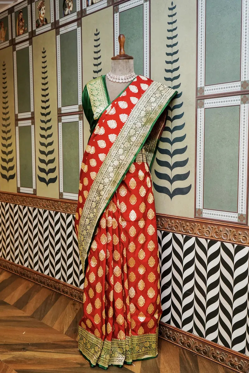 PURE BANARASI RED COLOR DOUBLE KATAN SILK SAREE