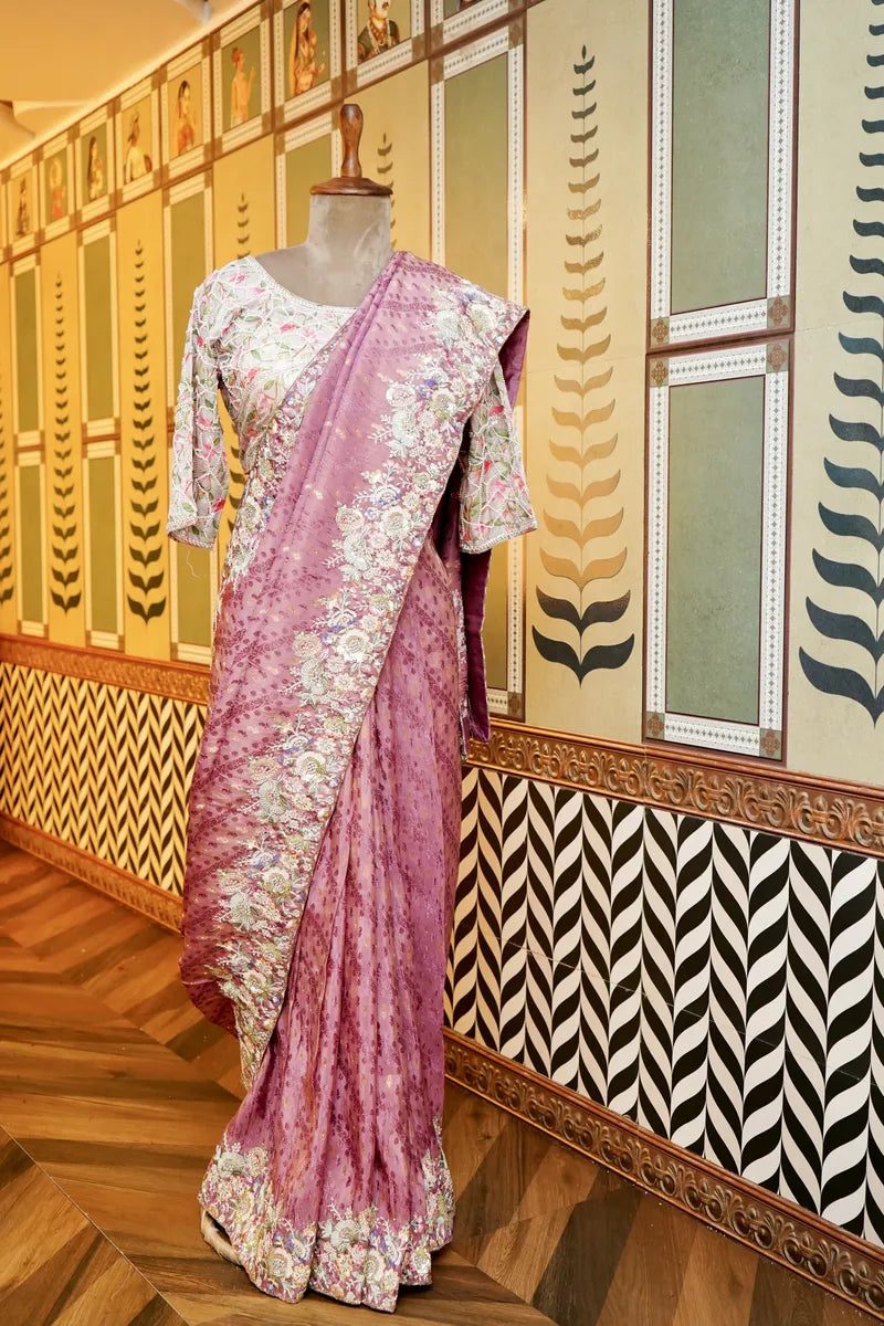 BANARASI PURE CREPE PYAZI COLOR FANCY SAREE