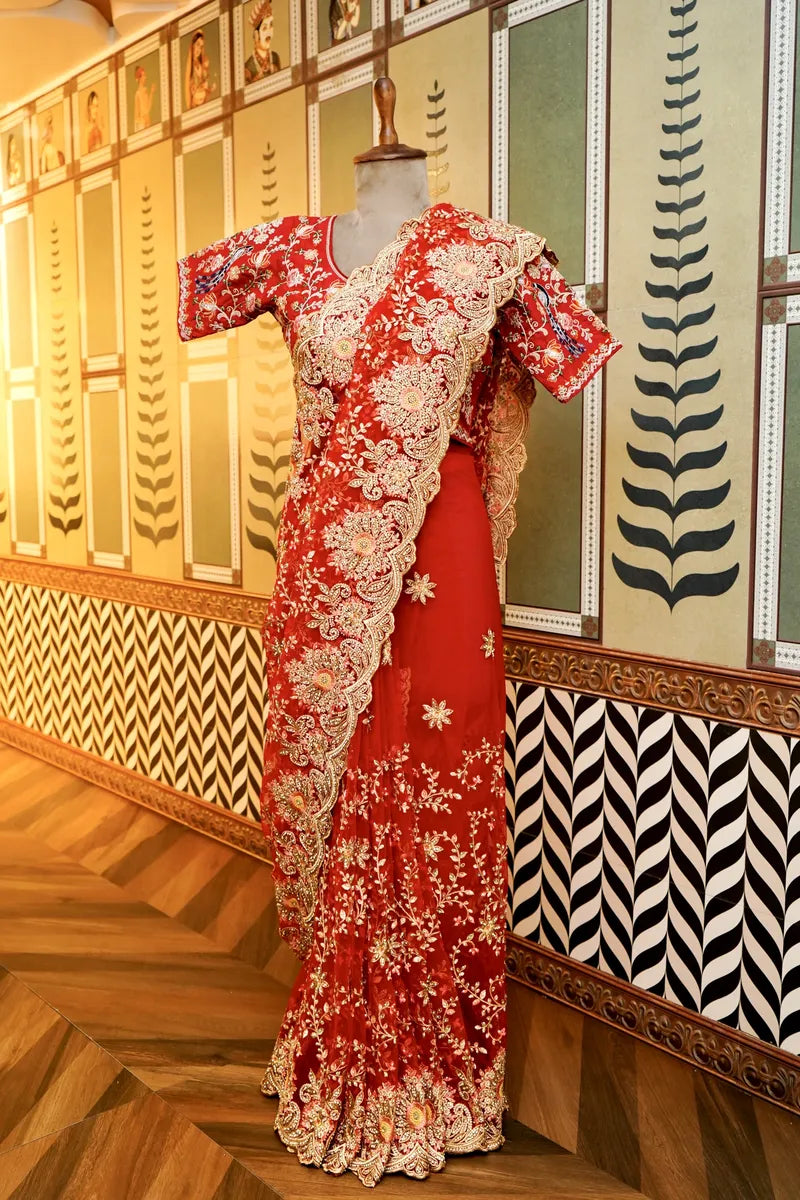 BANARASI NET RED COLOR FANCY SAREE