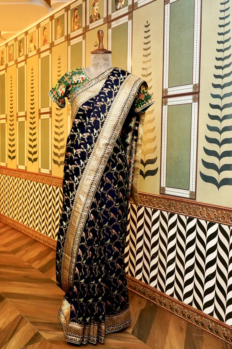 BANARASI NAVY BLUE WITH GOLDEN COLOR BORDER FANCY SAREE