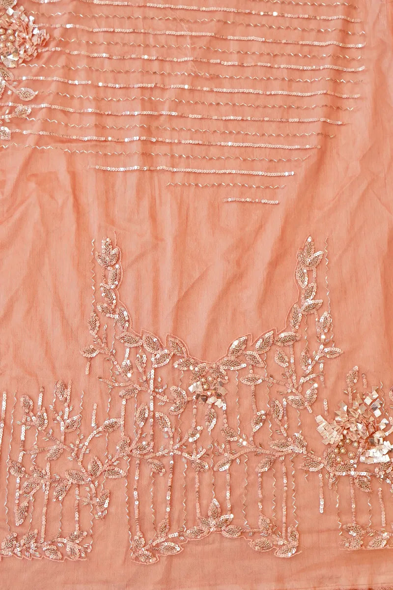 PEACH COLOR SEQUENCE AND PEARL WORK BRIDAL LEHENGA