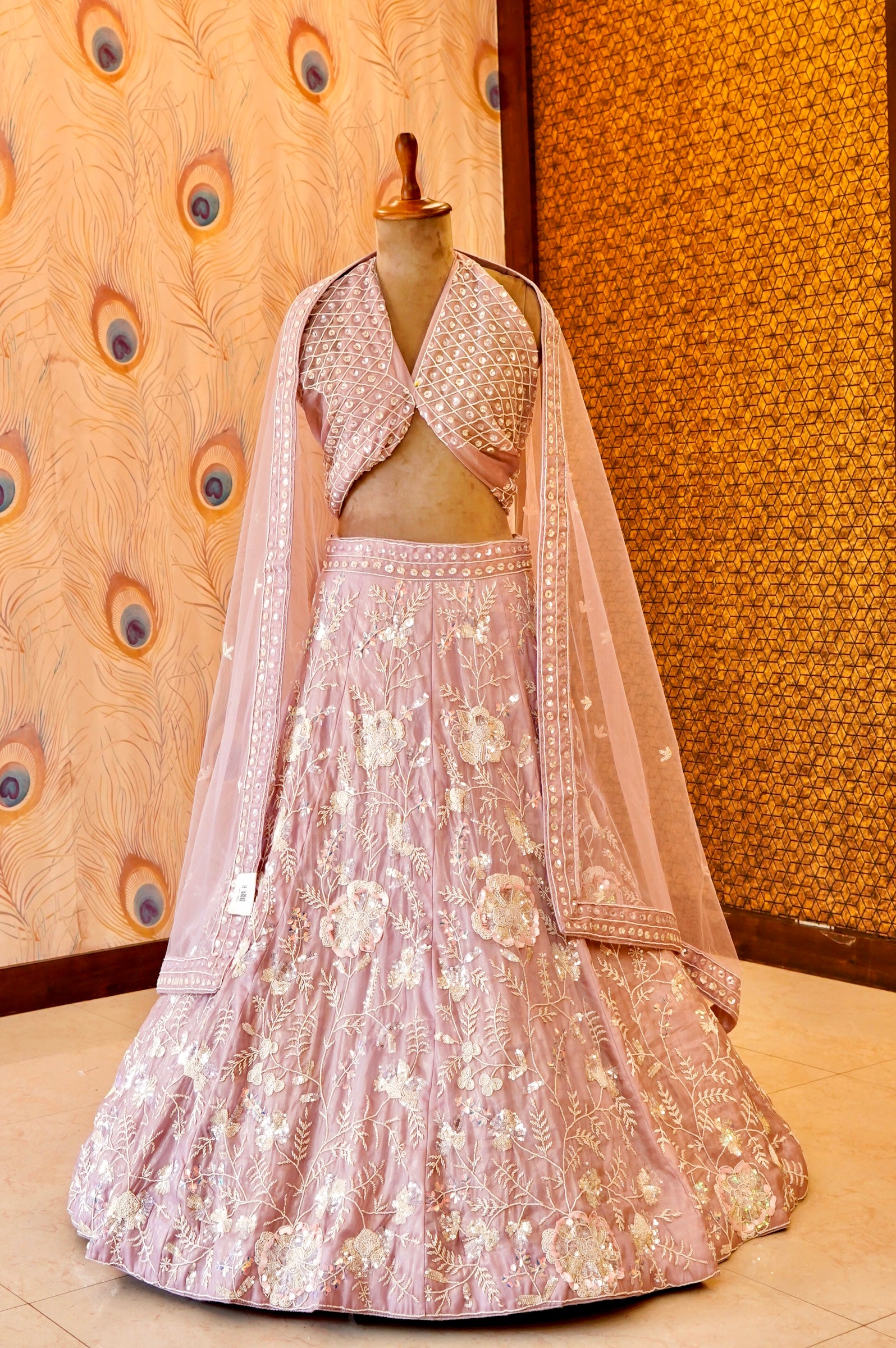 PURPLE COLOR SEQUENCE AND PEARL HAND WORK BRIDAL LEHENGA