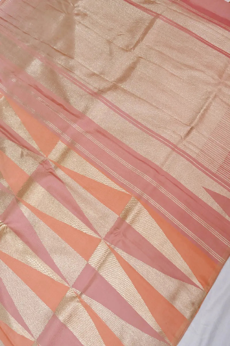 PURE HANDLOOM REAL ZARI LIGHT PEACH COLOR KANCHIPURAM SILK SAREE