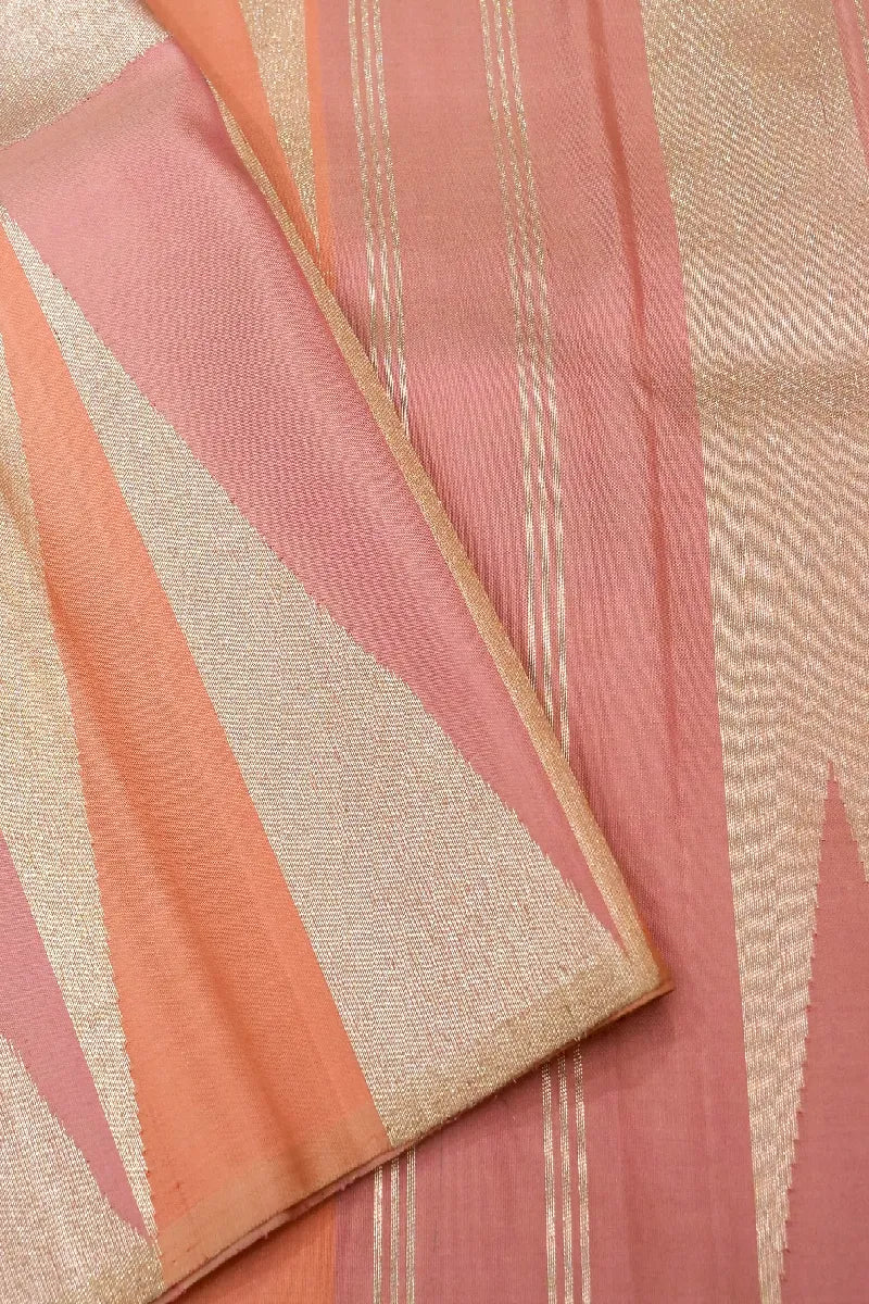 PURE HANDLOOM REAL ZARI LIGHT PEACH COLOR KANCHIPURAM SILK SAREE
