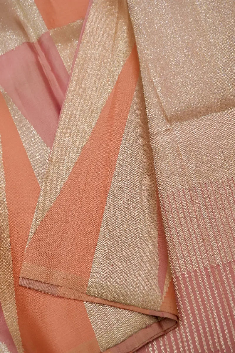 PURE HANDLOOM REAL ZARI LIGHT PEACH COLOR KANCHIPURAM SILK SAREE