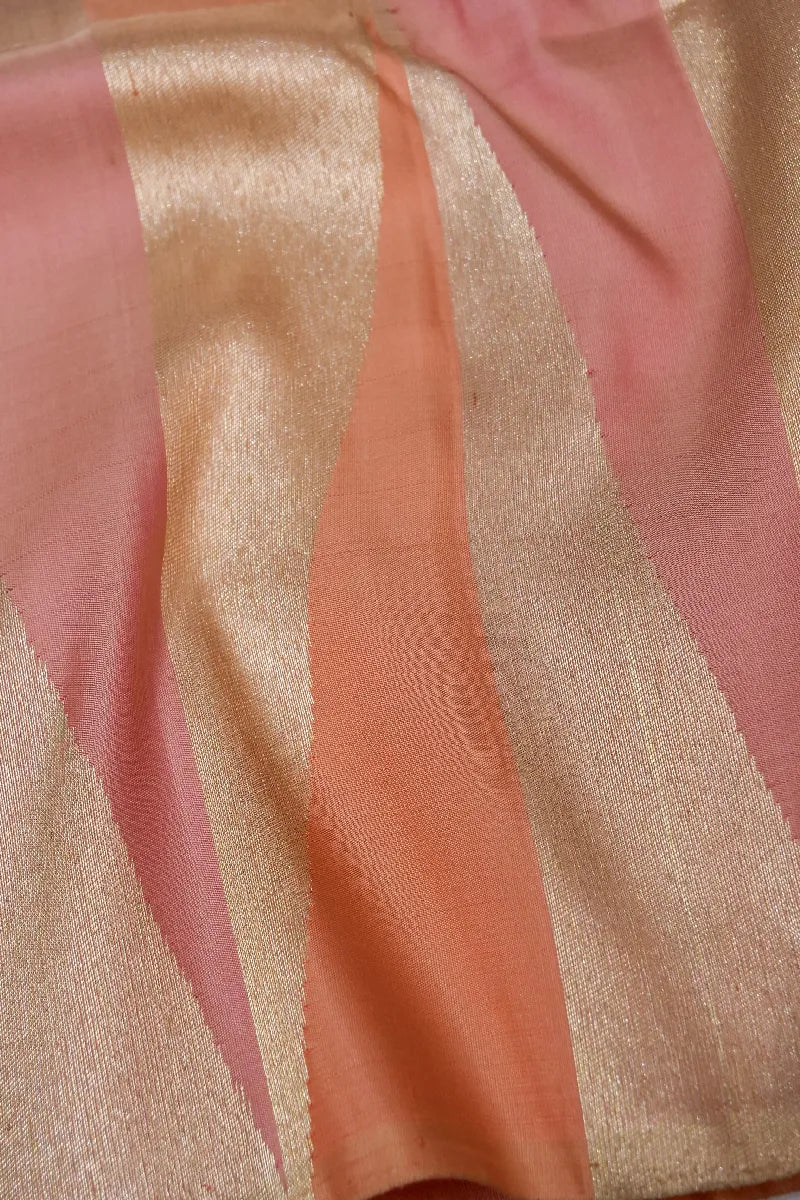 PURE HANDLOOM REAL ZARI LIGHT PEACH COLOR KANCHIPURAM SILK SAREE