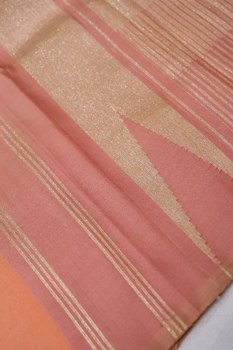 PURE HANDLOOM REAL ZARI LIGHT PEACH COLOR KANCHIPURAM SILK SAREE