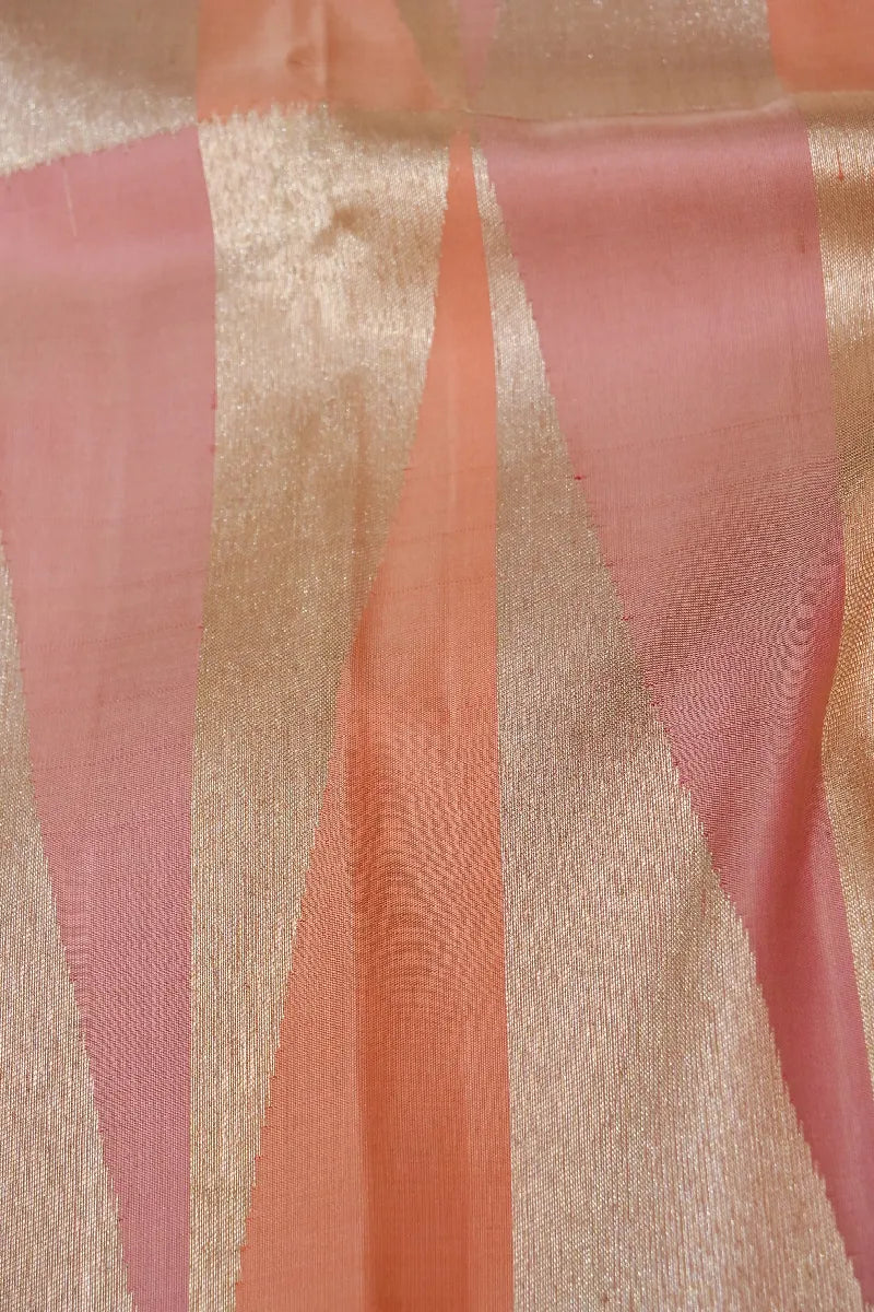 PURE HANDLOOM REAL ZARI LIGHT PEACH COLOR KANCHIPURAM SILK SAREE