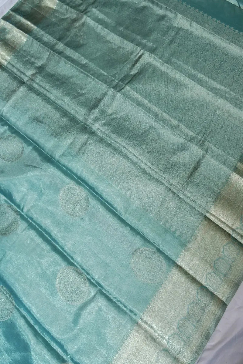 PURE HANDLOOM SEA AQUA GREEN COLOR KANCHIPURAM SILK SAREE