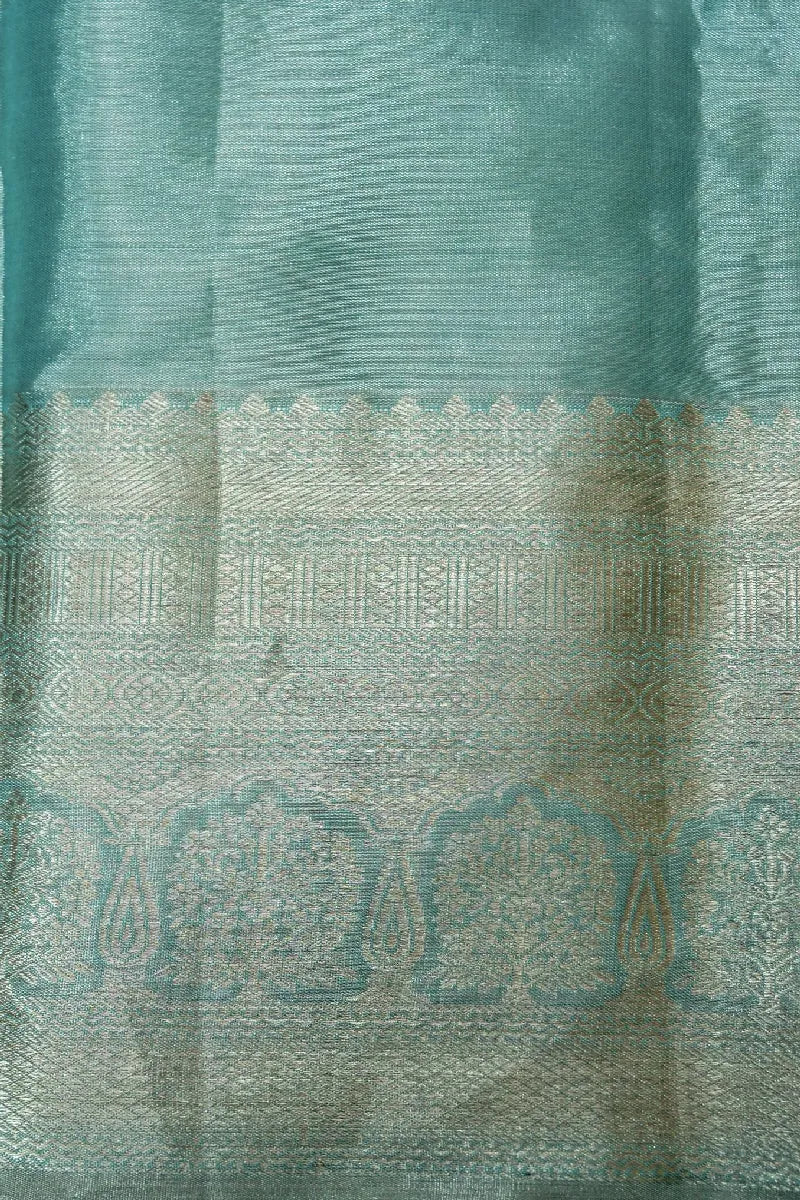 PURE HANDLOOM SEA AQUA GREEN COLOR KANCHIPURAM SILK SAREE